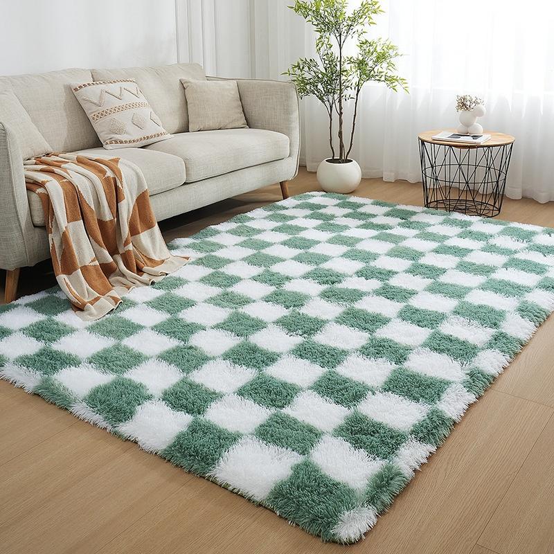 Schachbrett-Plüschteppich Weicher flauschiger Teppich für Wohnzimmer Schlafzimmer Heimdekoration Shaggy-Fußmatte Nachttischteppich