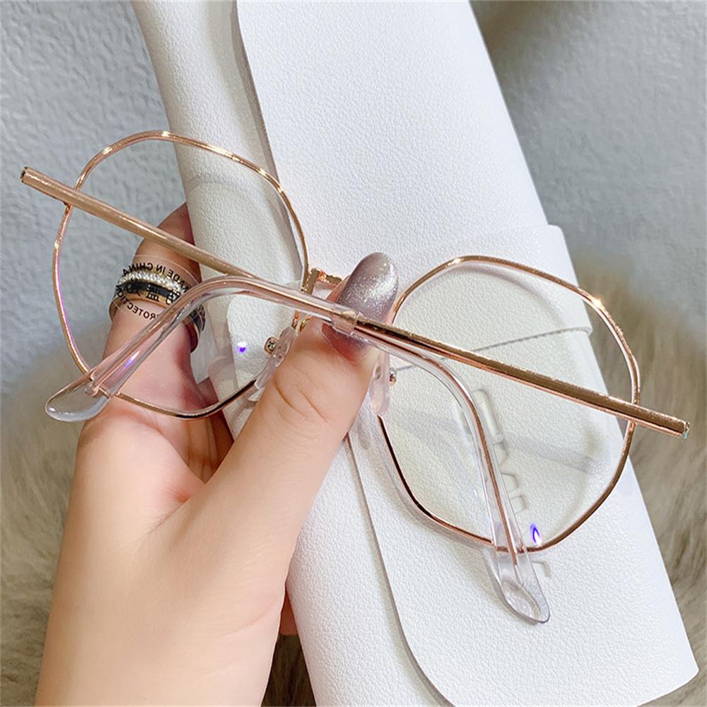 Women Fake Glasses Anti-blue Light Large Frame Glasses Transparent Lens Metal Frame Oversize Eyeglasses UV400 Protection Eyewear
