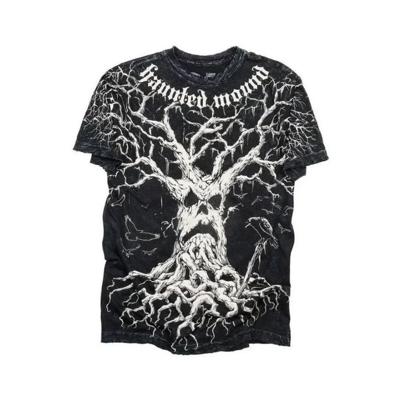 Summer Men's Breathable Round Neck T-shirt Y2K Retro Clothing Punk Hip Hop Pattern Printed Outdoor Fashion Top