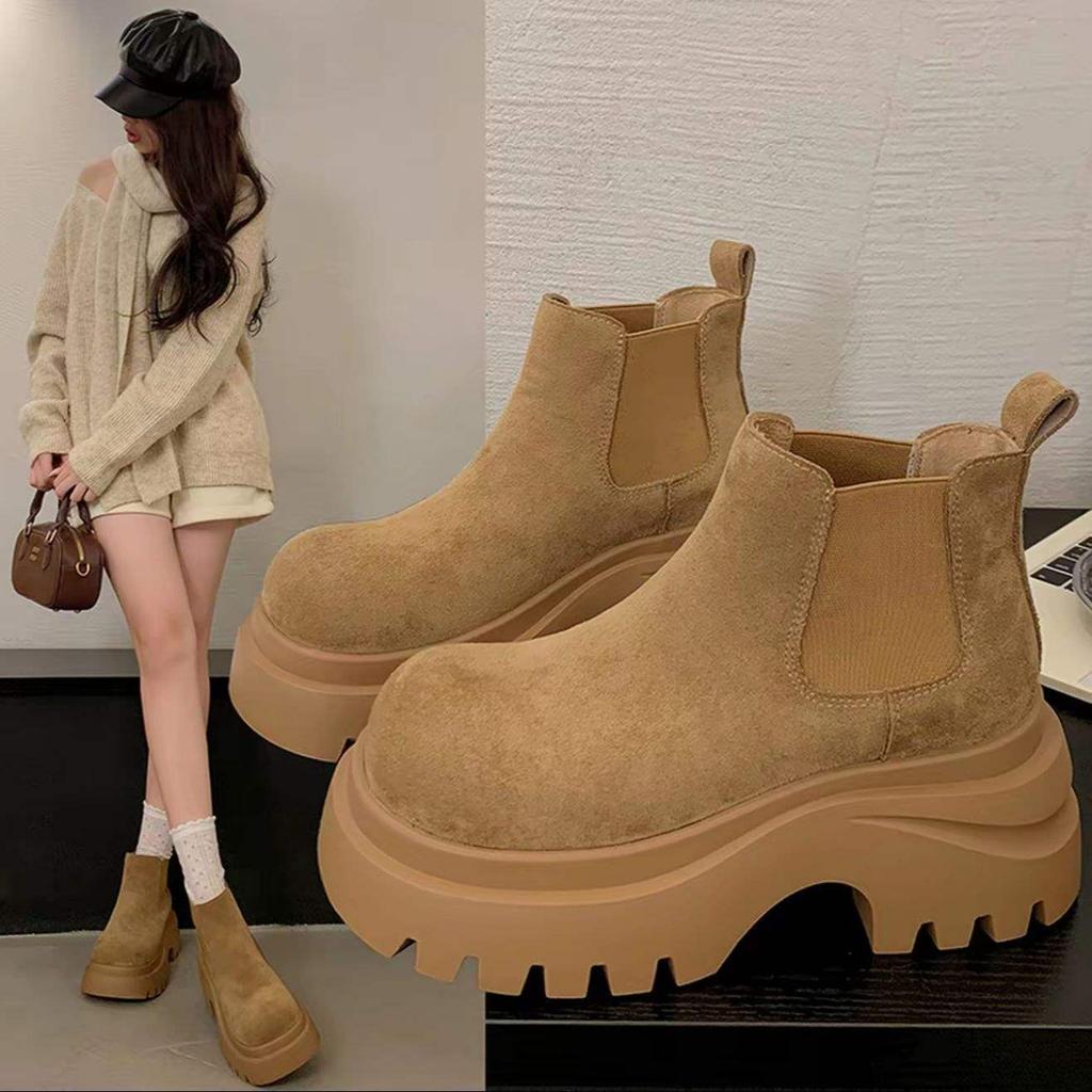 Versatile Chelsea short boots women's single boots 2025 autumn new thick-soled heightened 7CM small Martin boots
