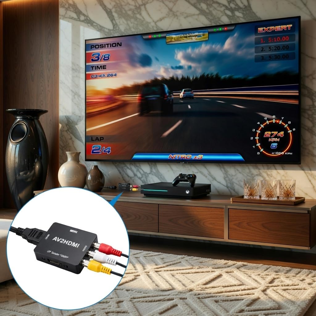 Pkouocry RCA to HDMI AV Composite to HDMI Connector Compatible with Retro Game AV2 to HDMI Converter Converter, Adapter, 3-Color (Red, White, Yellow),