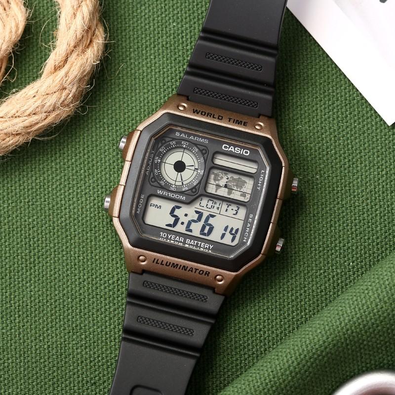 Casio Digital Series Square Retro Fashion Waterproof Shockproof Sports Quartz Watch Resin Strap Men watches Gray AE1200WH-5AV