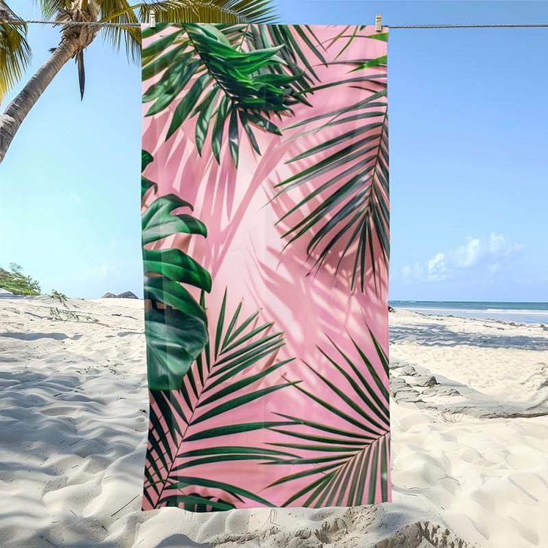 Pink Background Tropical Palm Leaf Shadow Beach Towel For Boho Fresh Style Seaside Camping Lightweight Towel