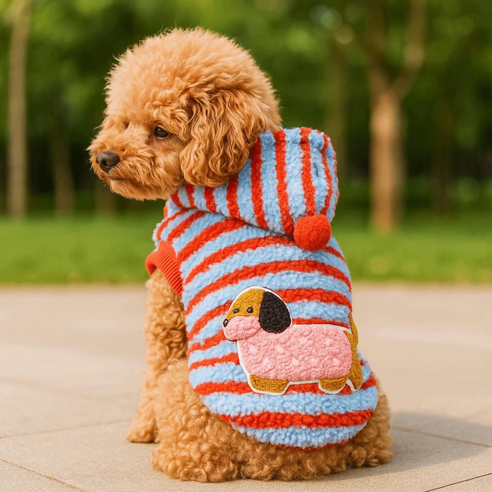 Warm Striped Dog Hoodie Cartoon Pattern Dog Base Coat Winter Dog Clothes  for Autumn Winter