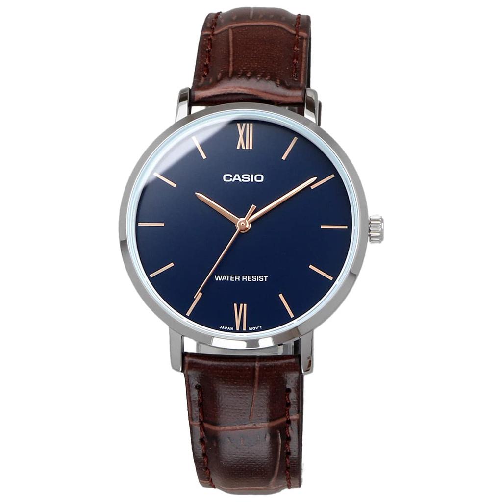 CASIO Quartz Watch Navy X Brown Leather Band [Casio] Women's LTP-VT01L-2B (Overseas Model)