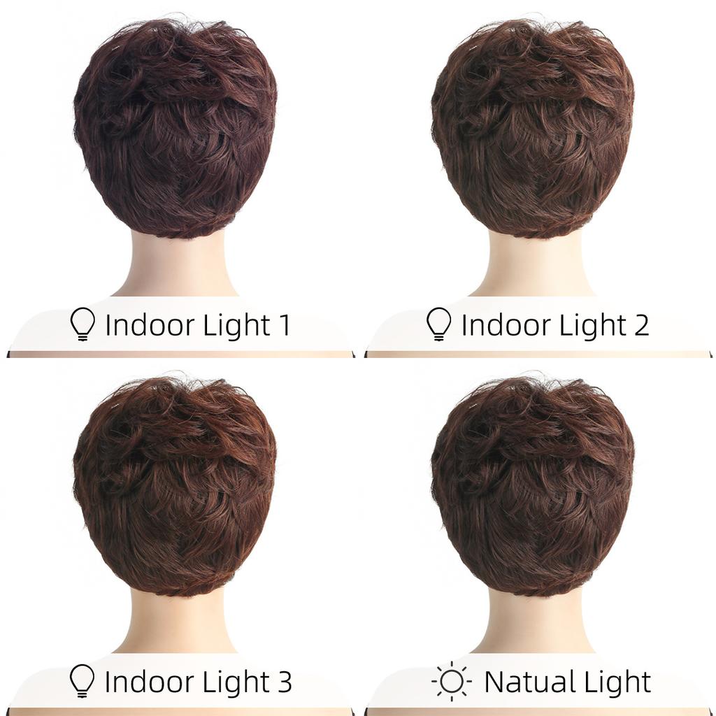 Women Synthetic Short Brown Hair with Bangs Natural Wave Layered Wigs For Daily Cosplay Heat Resistant Fiber