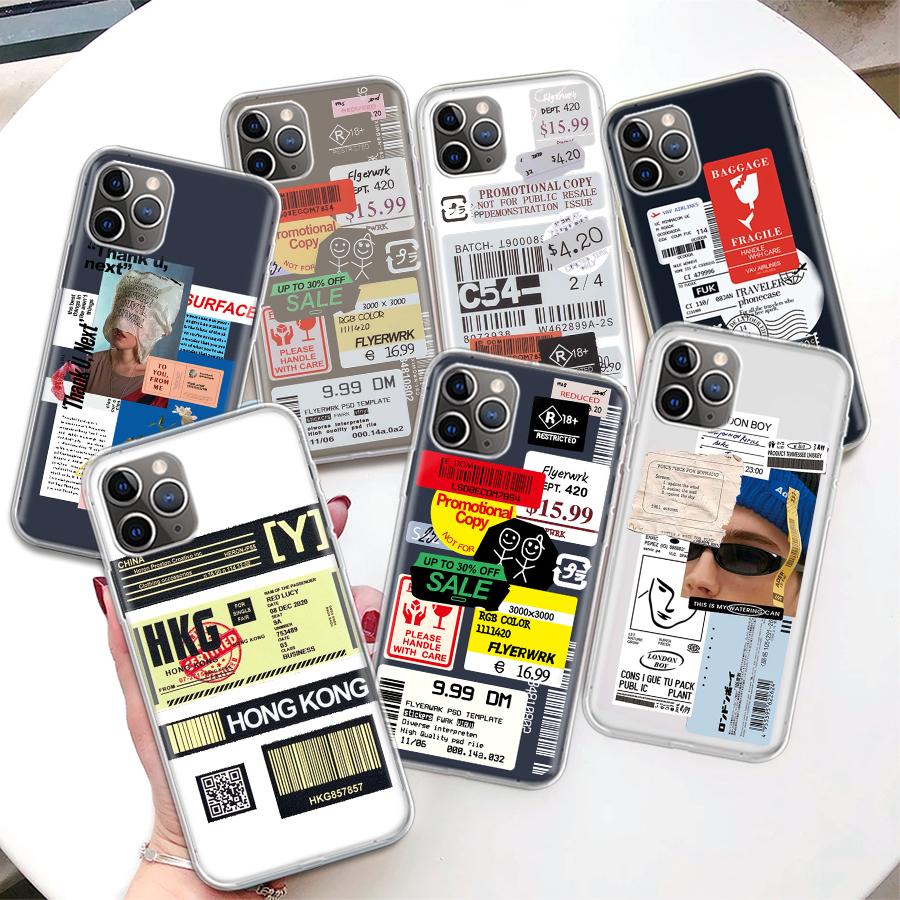 Stamp Label Barcode Phone Case For Apple iPhone 17 Air 16 15 Plus 14 + 13 Mini 12 11 Pro Max 7 8 SE 16Max Soft Shell Cover Coque