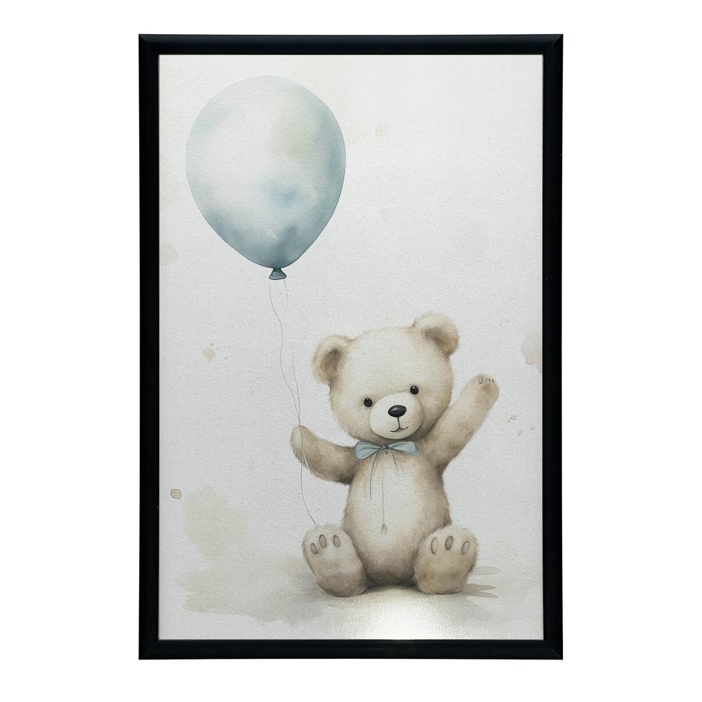 Misiek Z Niebieskim Balonem Misiek Z Niebieskim Balonem, 70X100 Cm, Rama Aluminiowa Złota, Papier Matowy 230 Gsm
