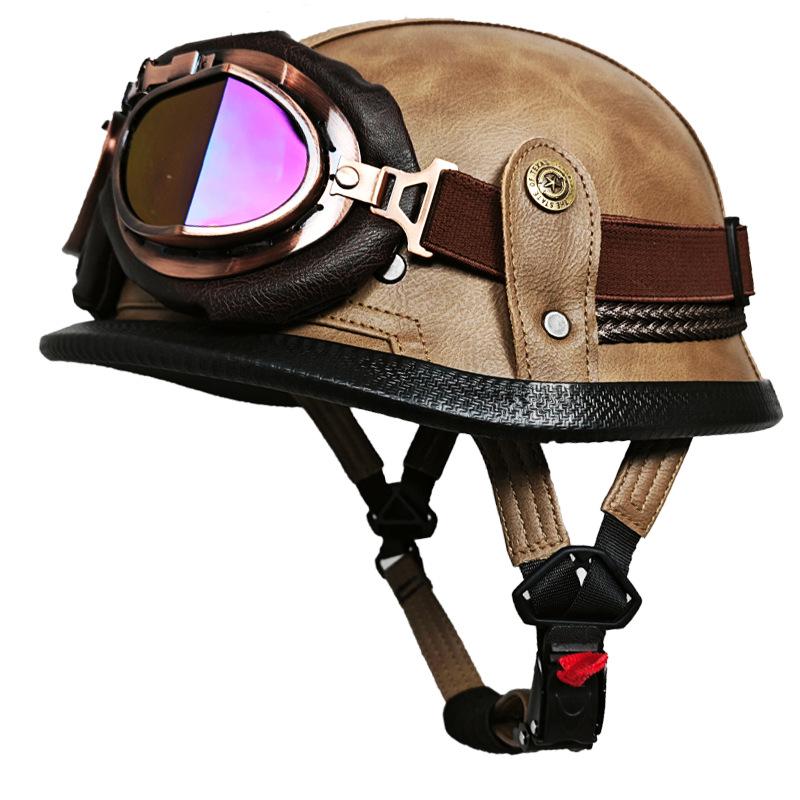 German Handmade Leather Helmet Men and Women Four Seasons Half Helmet Electric Vehicle Helmet Retro Steel Helmet
