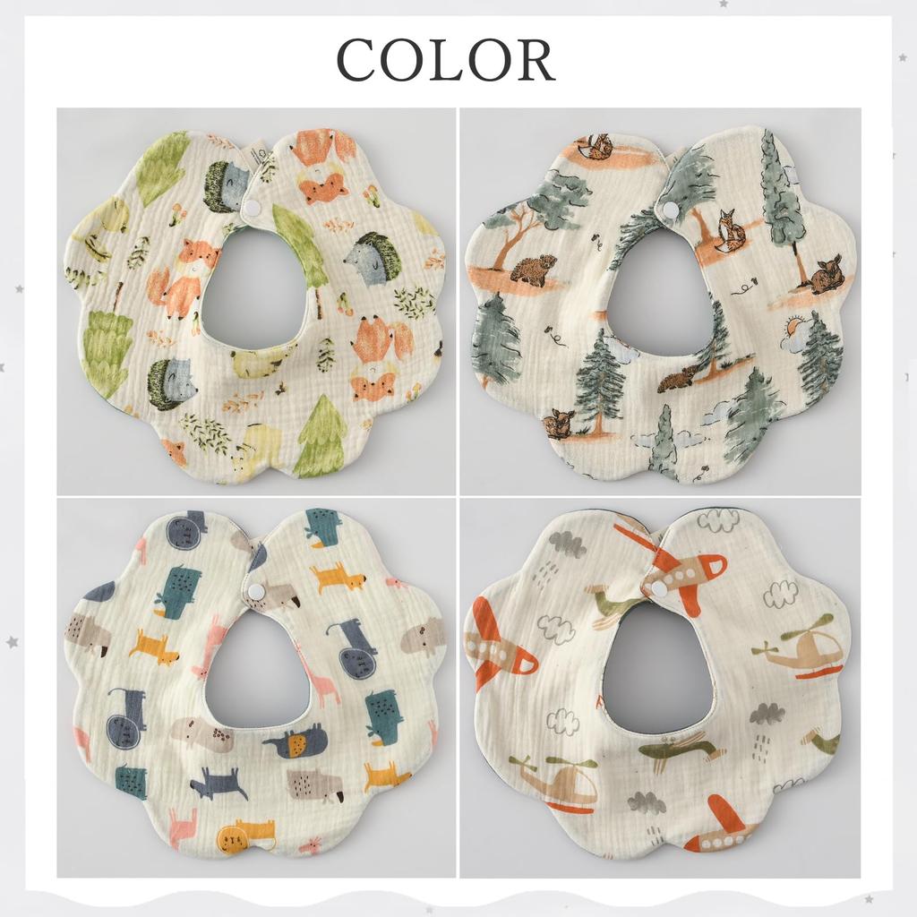 Zestaw 4 Ślicznych i Stylowych Śliniaków dla Dziewczynek i Noworodków, Jednolity Kolor, Idealny na Baby Shower [GoUseGo] Dwustronne Śliniaki, 6 Warstw Gazy, Chłopcy, Śliniaki, 360°