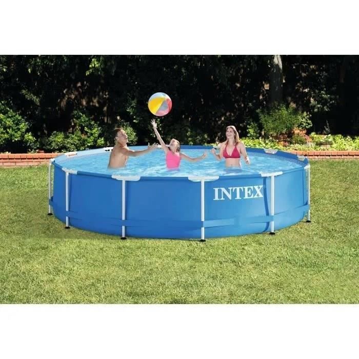 Kit Piscine Hors Sol Tubulaire INTEX - Metal Frame - 366 X 76 Cm - Ronde (Livrée Avec Pompe Et Cartouche) - 28212NP