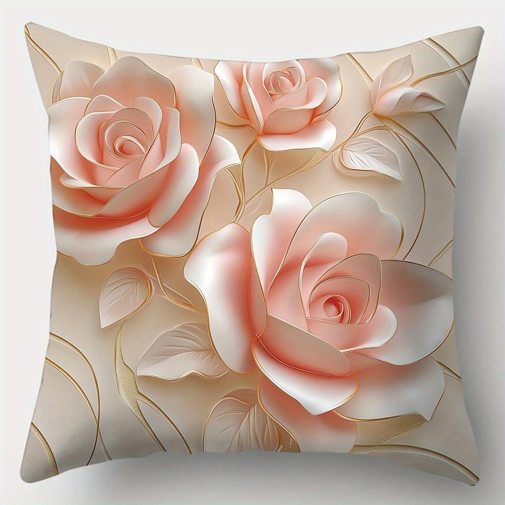 Home Decor Elegant Pink Roses Pillow Covers For Home Pattern Cushion Cover Suitable For Sofa Bedroom Car Pillow Cover