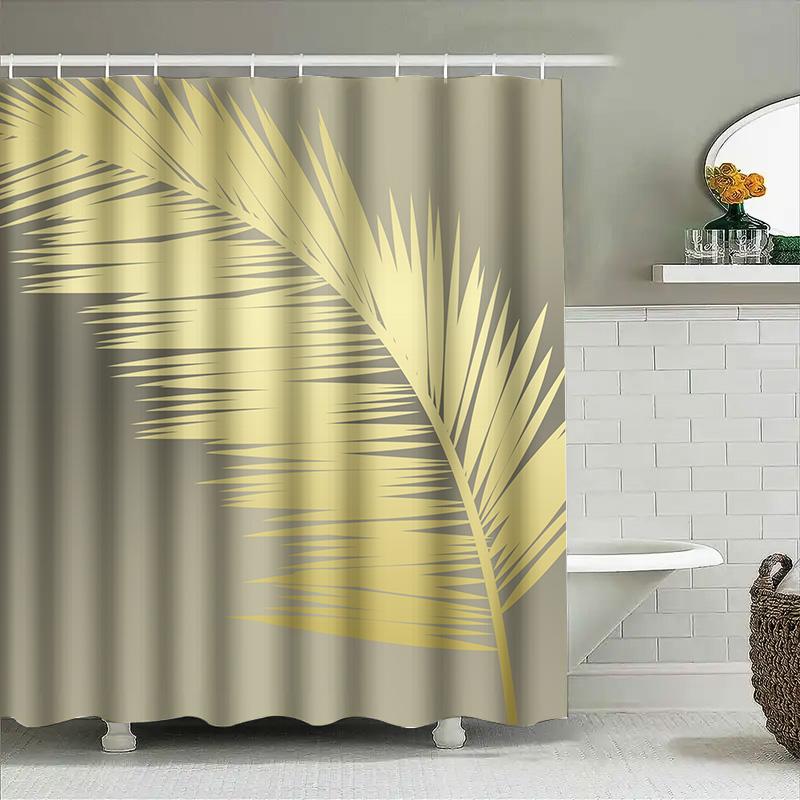 Modern Stylish Golden Palm Leaf Shower Curtain Perfect For Luxury Bathroom Decor
