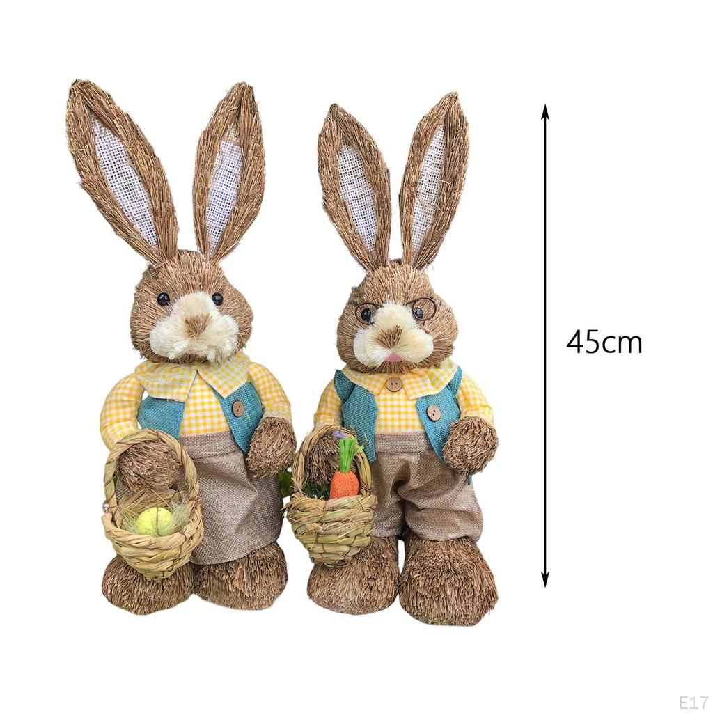1 Pair Artificial Woven Figures Animal Model Sculpture Standing Statue Doll for Office Easter