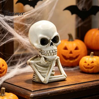 Halloween Secret Room Decorations Skeleton Thinker Statue Decor, Funny Thinking Figurine, Compact Resin Skull Sculpture for Home Office Desk Bookshelf