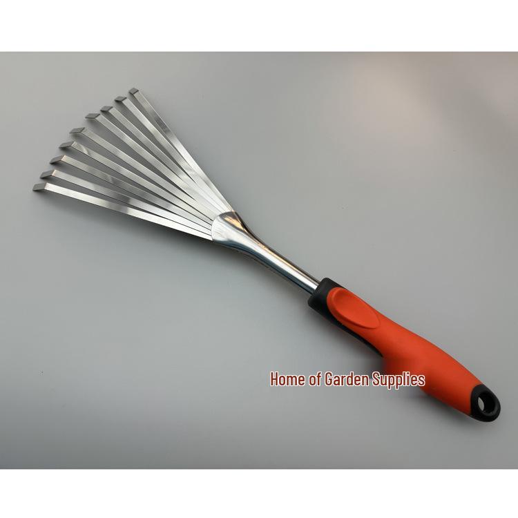 Stainless Steel Fine-Toothed Garden Rake for Soil Loosening and Flower Care