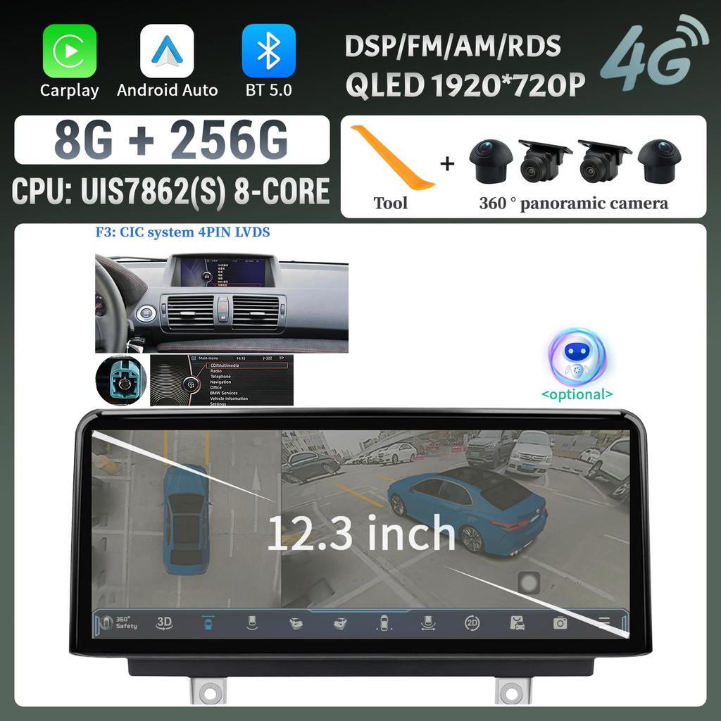 12.3inch For BMW 1 Series E81 E82 E87 E88 2004-2012 Android Auto Radio Wireless Bluetooth Carplay Multimedia Touch Screen Stereo