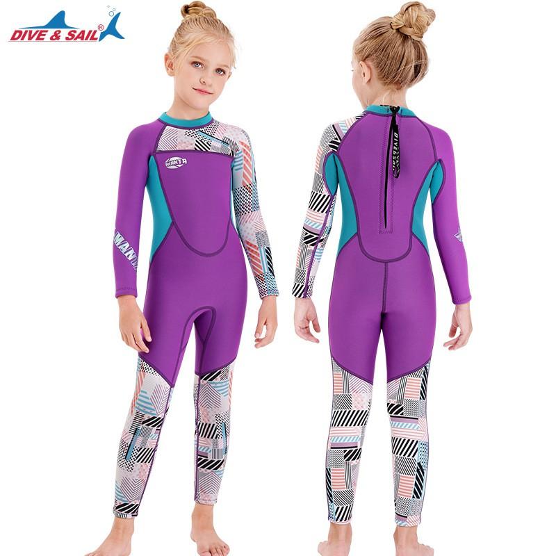 Kids 2.5mm Neoprene Wetsuit Girls Long Sleeve Full Body Warm Swimming Diving Snorkeling Surfing Jellyfish Protection