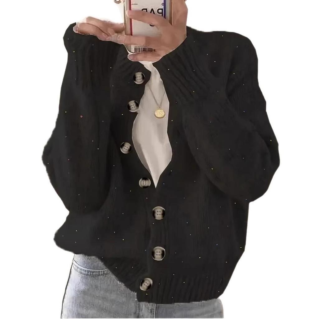 Korean New Arrival: Age-Defying Color Block Dot Women's Knitwear Sweater Cardigan