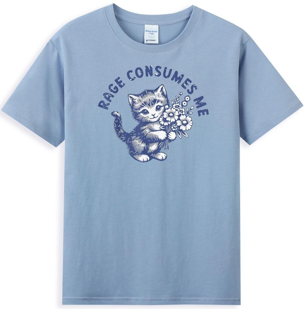 Rage Consumes Me Funny Kitty Cat With Flower Graphic Unisexs Tshirt S