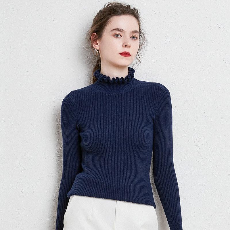 Ruffles Half High Neck Sweater Knitted Pullover Women's Long Sleeved Lace Long Sleeves Bottoming Shirt Commute Simple Casual Knitwear Autumn