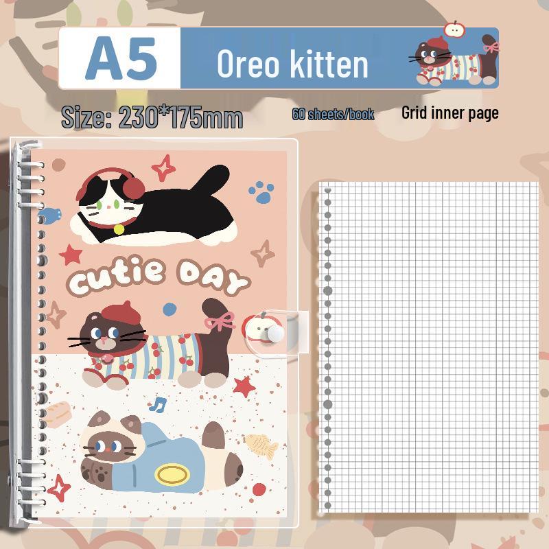 Small Animal Transparent PVC Loose-Leaf Notebook with Student-Friendly Soft B5 Cover and Iron Clip