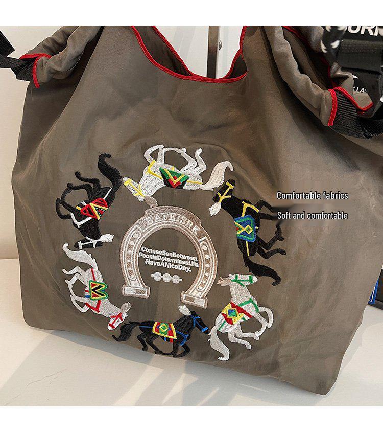 Women's Large Capacity Embroidered Drawstring Tote Bag with Custom Text or Logo