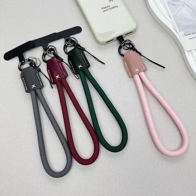 New Nylon Wrist Phone Hanger Rope Short Bold Weaving PU Leather Head Hanger Sturdy Pendant Anti Loss Handheld Phone Shell Rope