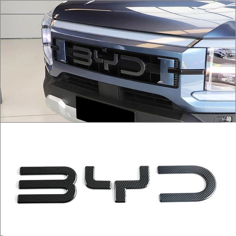 For BYD Shark 6 2025 2026 Car Front After Letter-Decorated Covering Decal Auto ABS Carbon Badge Logo Styling Accessories