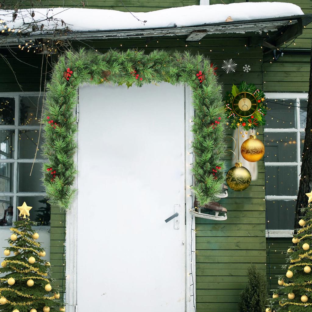 6FT Christmas Garland With Battery Powered LED String Light Merry Christmas Hanging Garland Artificial Garland Decorated with Pine Cones Berry Cluste