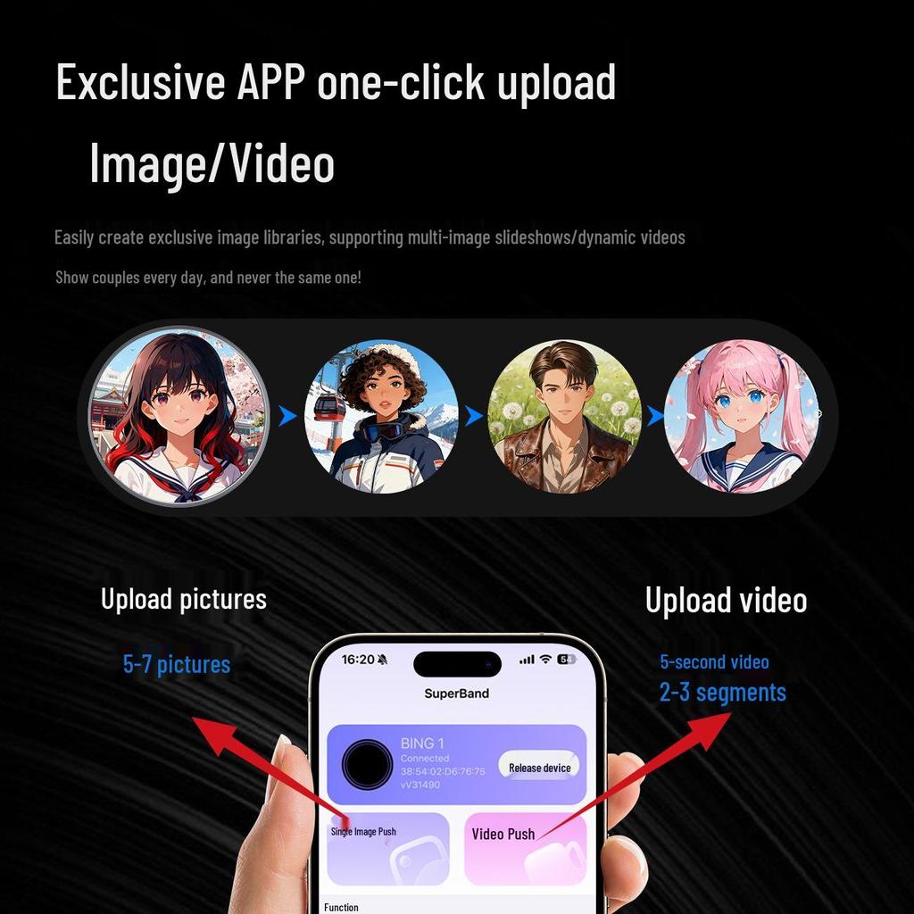Bluetooth Electronic Badge Pendant with Anime Design - Long Battery Life & Video Display