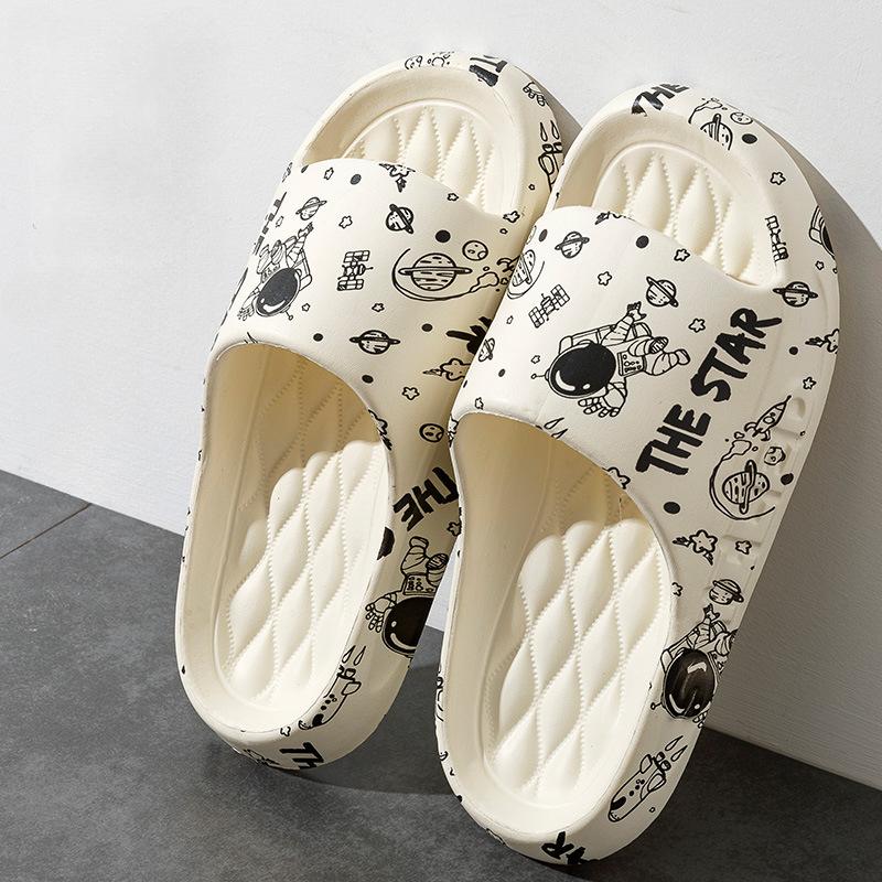 Fashion Men Summer Slippers Cute Cartoon Print Home Floor Shoes Soft EVA Anti-slip Couples Indoor Bathroom Shower Slides Women Sandals