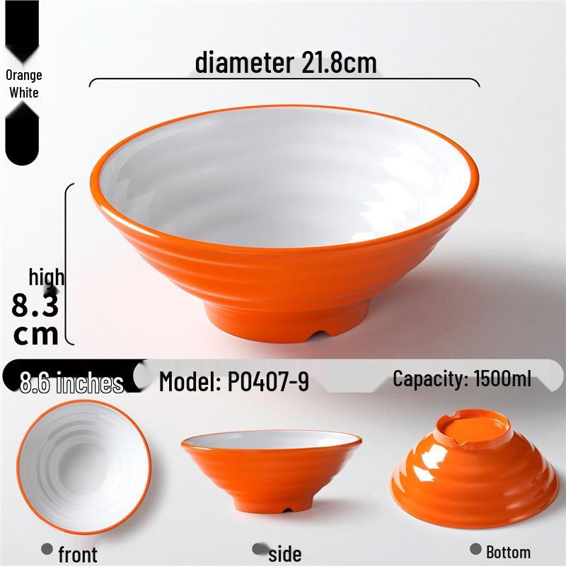 Two-Color Thickened Melamine Noodle Bowl - Large, Threaded Design for Restaurants, Perfect for Noodle Soup, Ramen, and Snail Rice Noodles