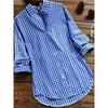 Plaid Women's Linen Long Sleeves Roll Up Striped Casual V Neck Button Down Shirts Blouses Collar Tunic