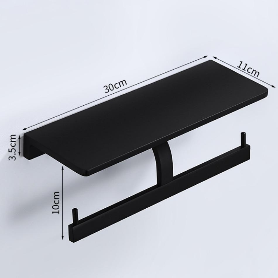 Double Paper Holder with Shelf Black Grey Aluminum Wall Mounted Bathroom Kitchen WC Paper Towel Roll Rack Storage Tissue Holder