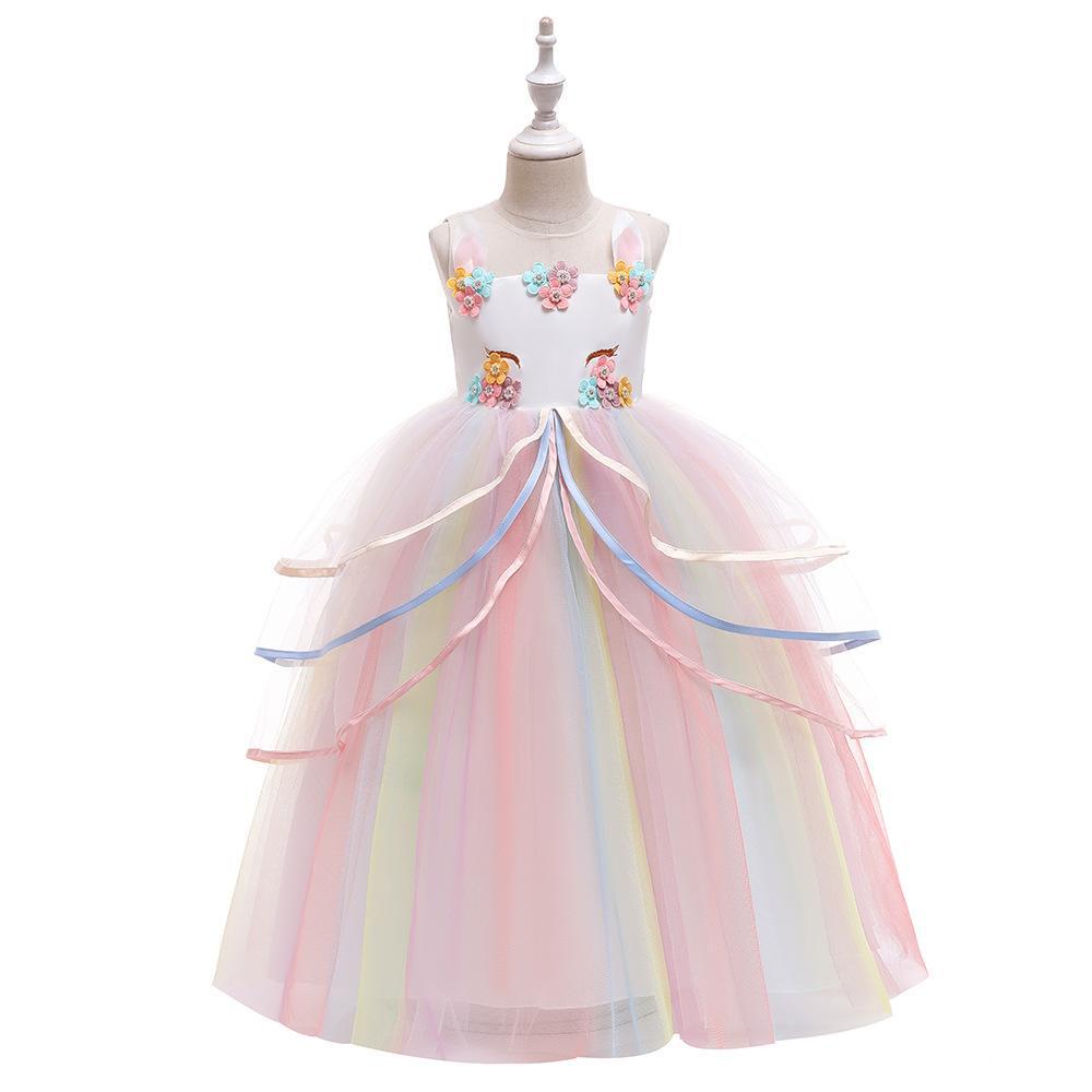 Rochie Unicorn Curcubeu din Plasă pentru Fete: Costum de Performanță pentru Festival