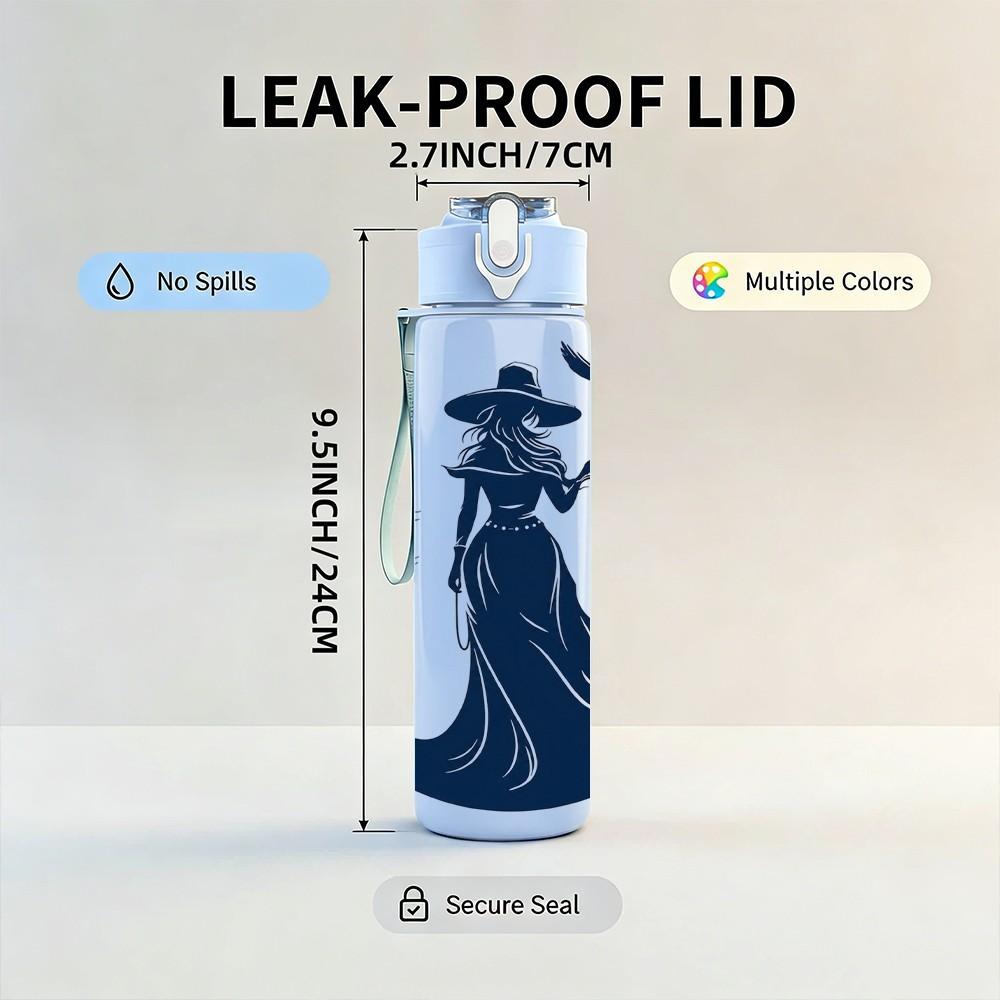 1PC Witch Silhouette Crow Bird 750ml Color Plastic Sports Water Bottle Leakproof Flip Straw Lid Suitable for Sports Office Home Use