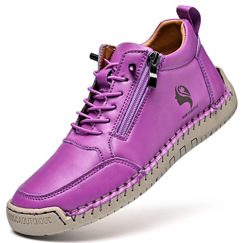 Pink Leather Sneakers Women Shoes Leather Loafers Shoes for Women Casual Shoes Hand Sewing Platform Loafers Woman Driving Shoes