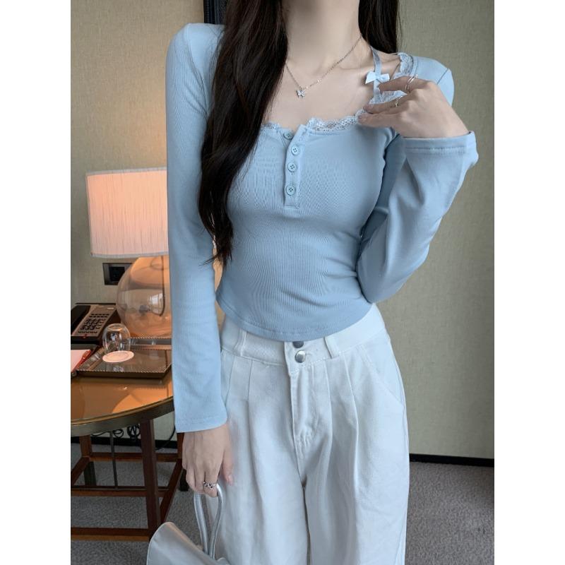 New Style of Pure Wind Long Sleeve T-shirt Female Spring and Autumn Spice Girl Fashion Slim-fit Patchwork Inside Top Bottom Shirt