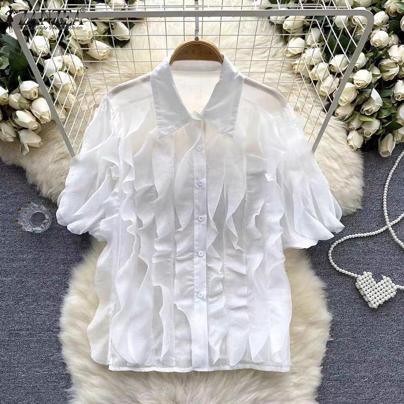 

ZANZEA Женская модная рубашка с коротким рукавом и лацканами 4XL темно-розовый