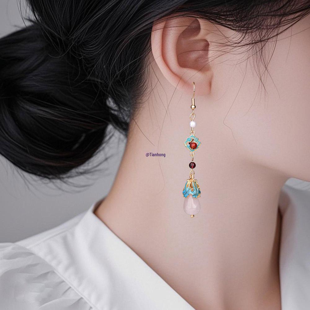 Jingtai Blue Chinese Court Earrings: Elegant Hanfu and Cheongsam Accessories