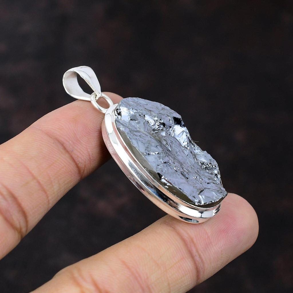 Pingente bruto de shungita, pingente de prata esterlina 925, joia artesanal, pingente de designer, joia com pedras preciosas naturais, presente para a mãe, pingente novo