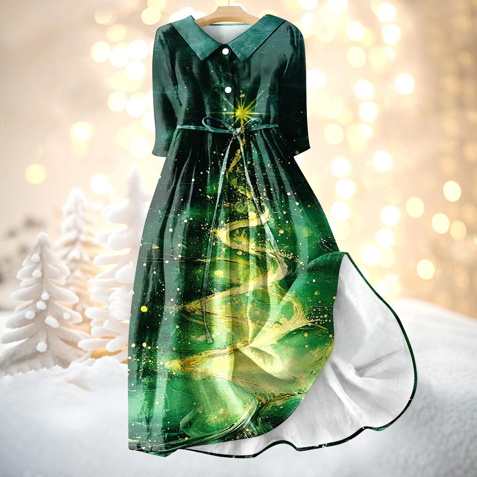 

Женское модное платье с рождественским принтом, застегивающееся на пуговицы, с манжетами длиной семь четвертей и бретельками XL жёлтый