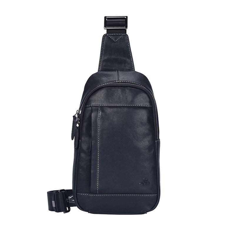 New Hush Puppies Cow Leather One Shoulder Fanny Pack Sling Bag Medium Size Men's Black HA-1811792W-5723