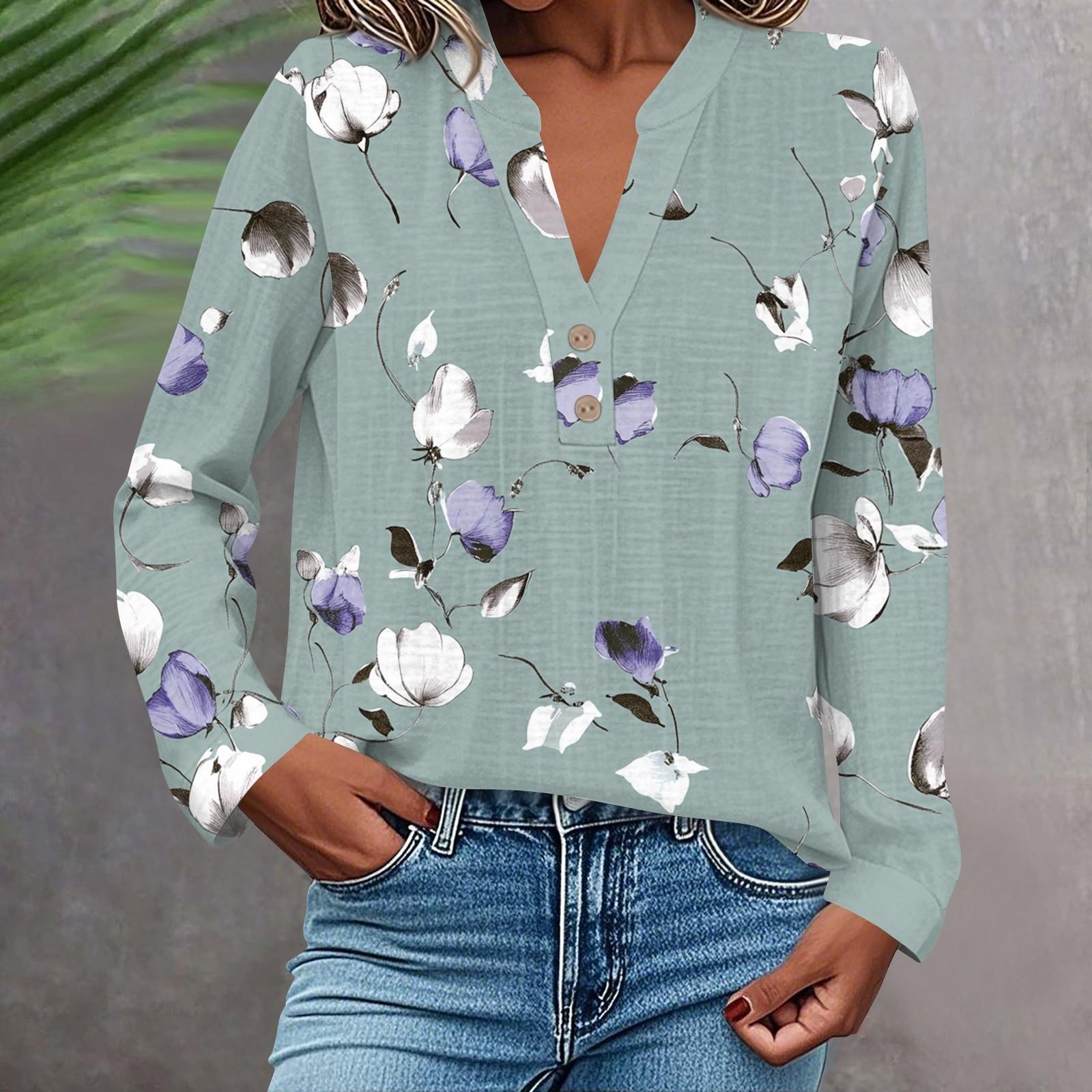 

Женская модная и повседневная рубашка с длинным рукавом, V-образным вырезом, на пуговицах, с принтом, блузка, топ XXL