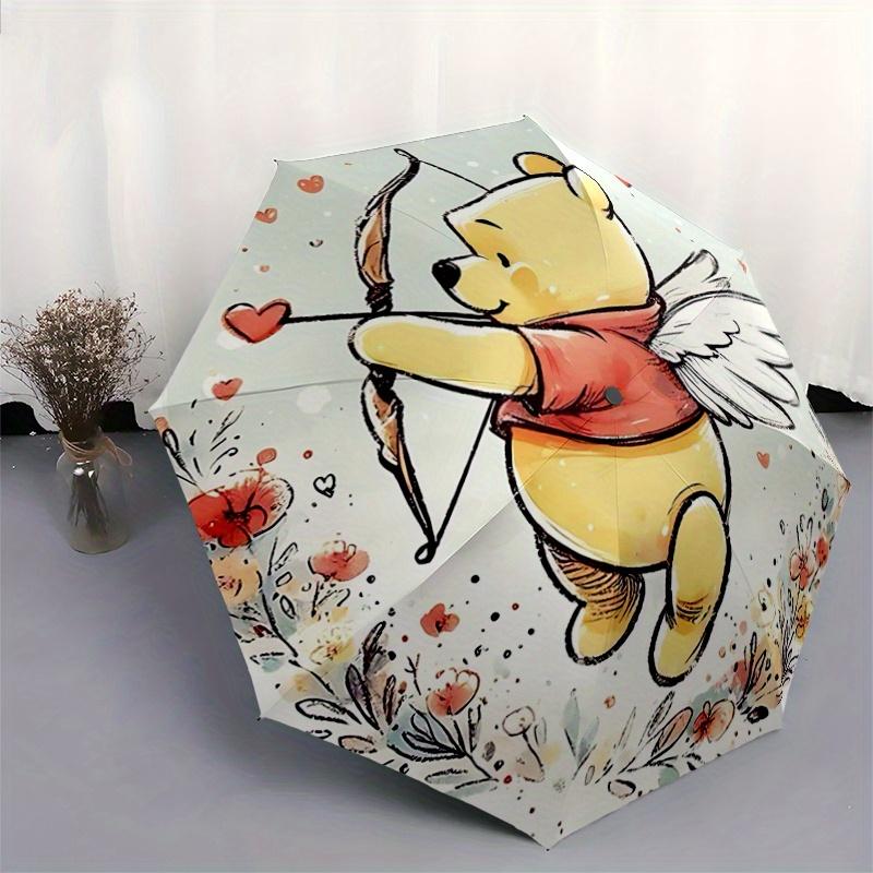 1pc Cupid Winnie the Pooh Automatic Open/CloseUmbrella-CuteUmbrella with Cute Design, Portable 3-Fold Compact Umbrella for Men & Women, Vale