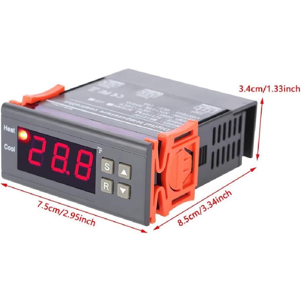 MH1210F Digital Temperature Controller Thermostat -58 To 194℉ Fahrenheit Sensor AC110V, Supports Cooling and Heating Control