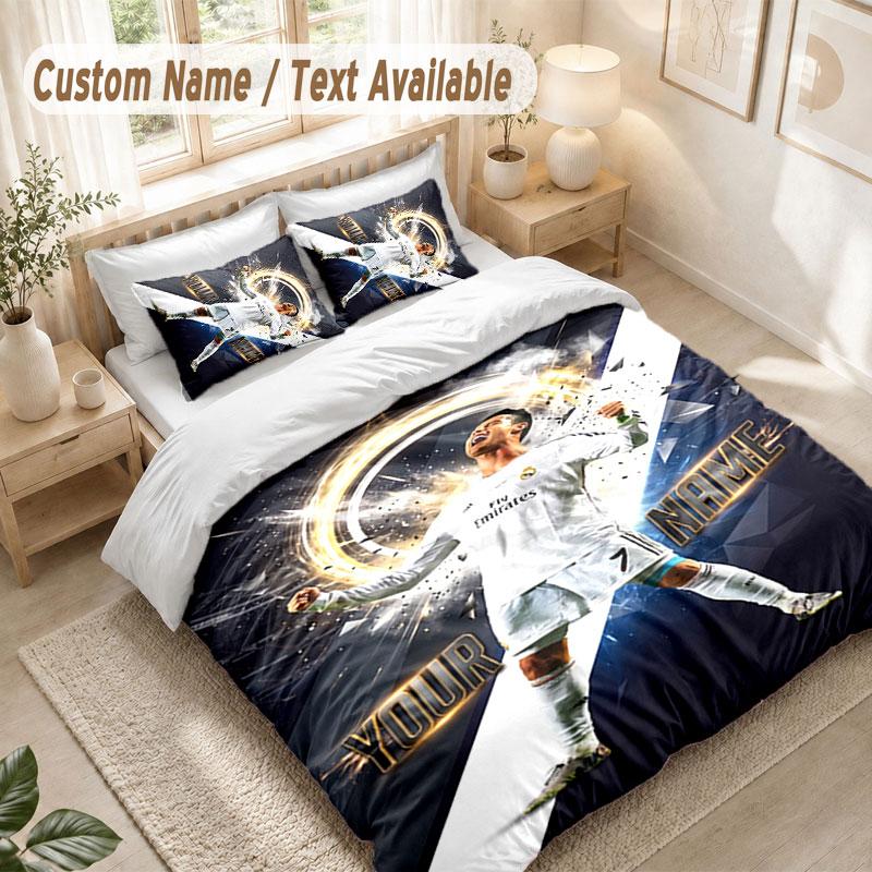 Custom Name Bedding Set 3 PiecesCristiano Ronaldo Print Duvet Cover + 2 Pillowcases Soft Bed Decor
