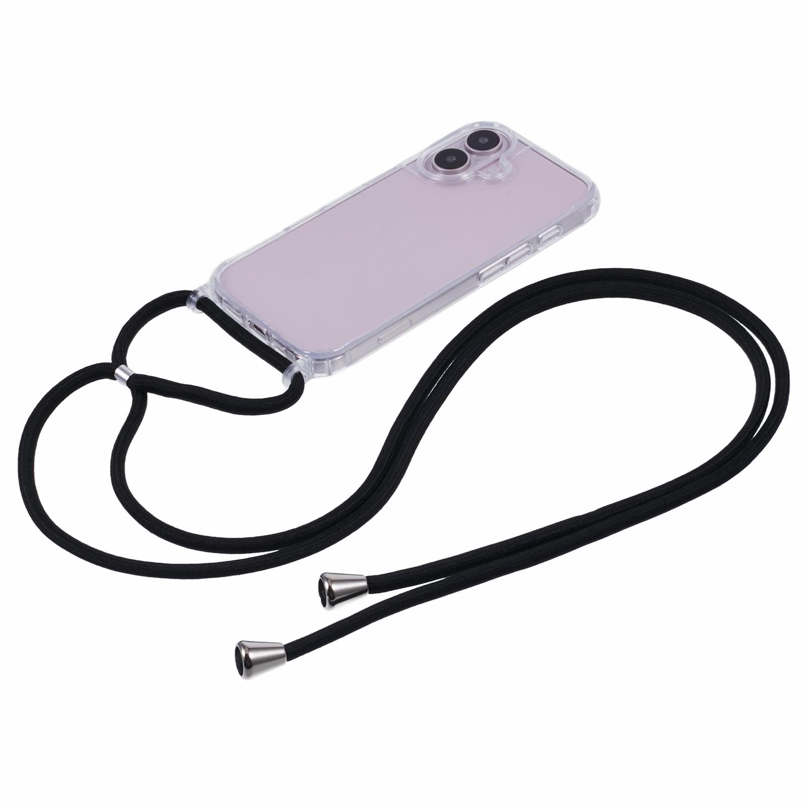 

For iPhone 16 Plus Case TPU+PC Crossbody Lanyard Phone Cover Transparent Back A