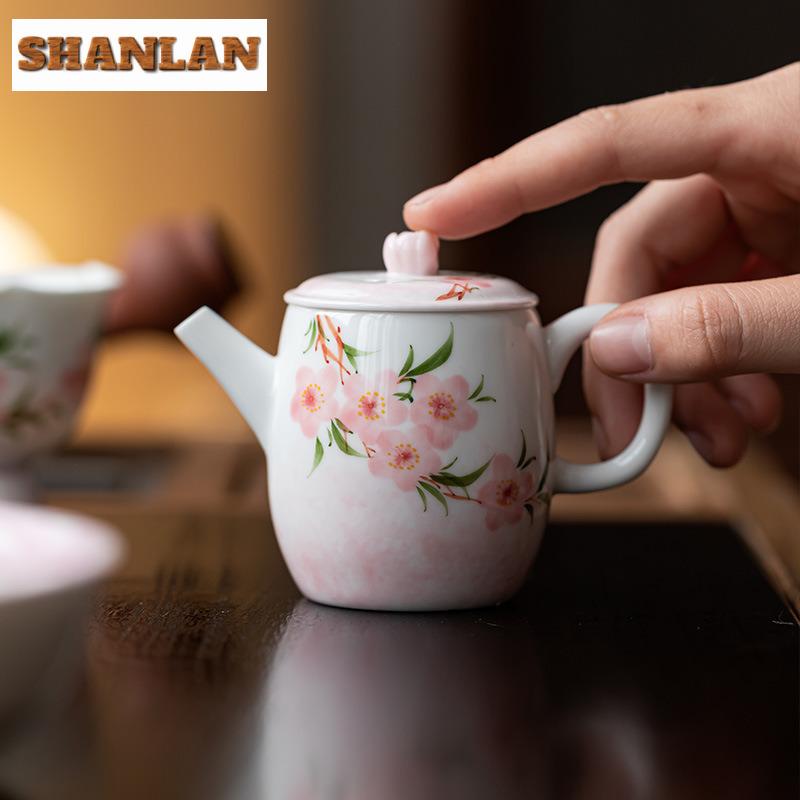 110ml Hand-painted Peach Blossom Teapot Handmade Tea Infuser Pot Tea Making Kettle With Ball Hole Flower Tea For Tea Ornaments
